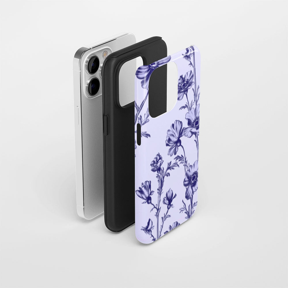 Double-Layer Semi-Handprinted Tough Matte Flowers iPhone Case