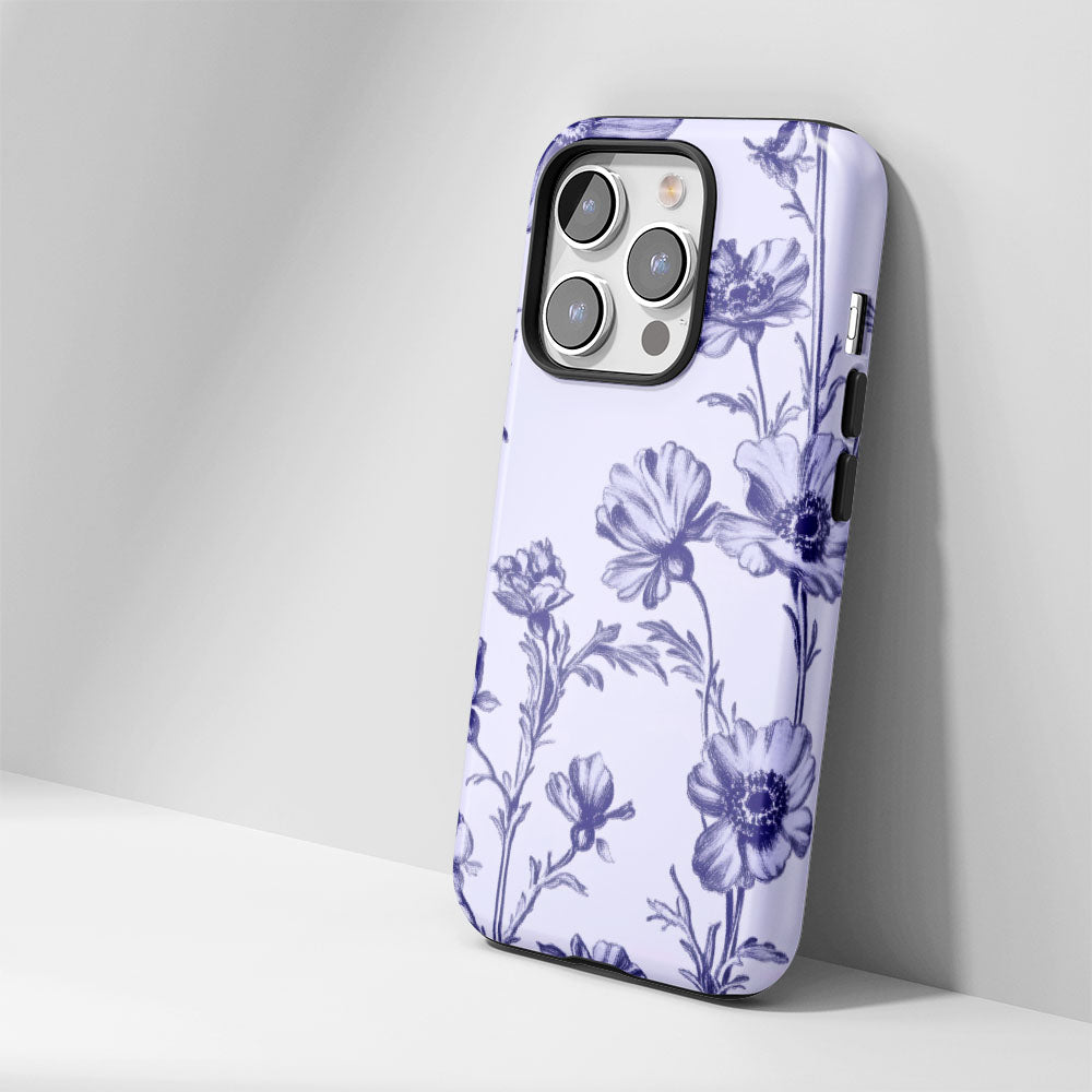 Double-Layer Semi-Handprinted Tough Matte Flowers iPhone Case