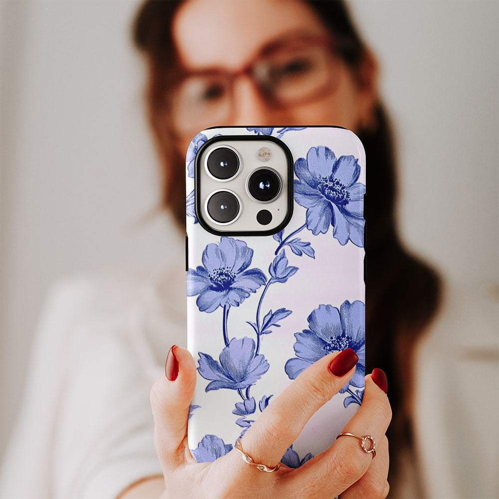 Double-Layer Semi-Handprinted Tough Matte Flowers iPhone Case