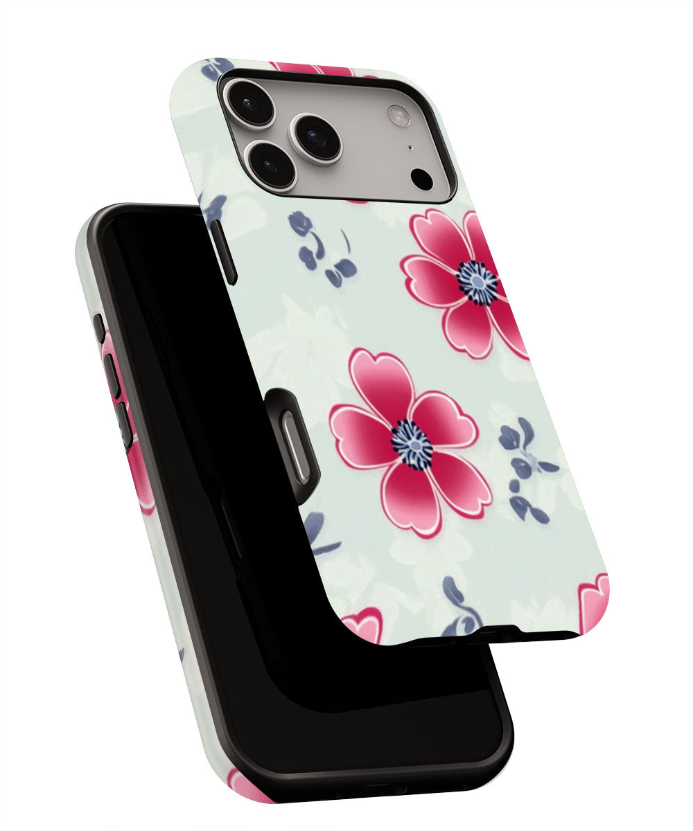 Double-Layer Semi-Handprinted Tough Matte Flowers iPhone Case