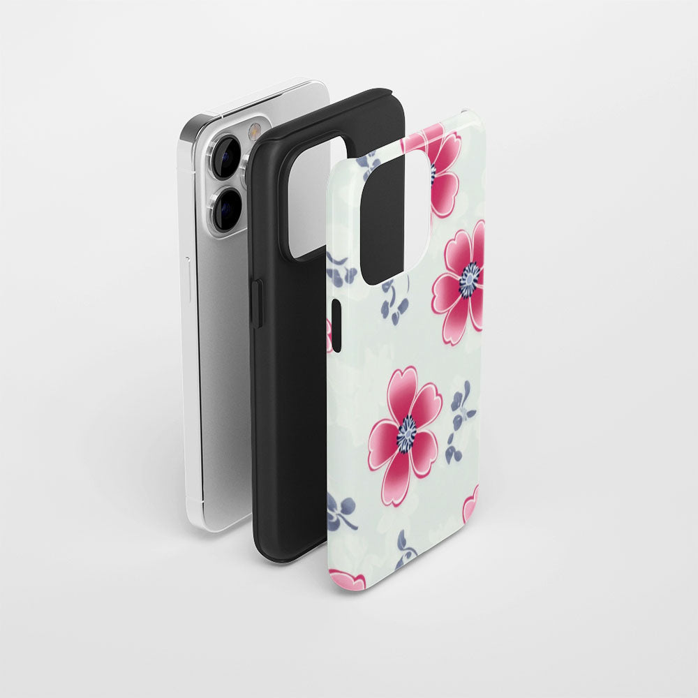 Double-Layer Semi-Handprinted Tough Matte Flowers iPhone Case