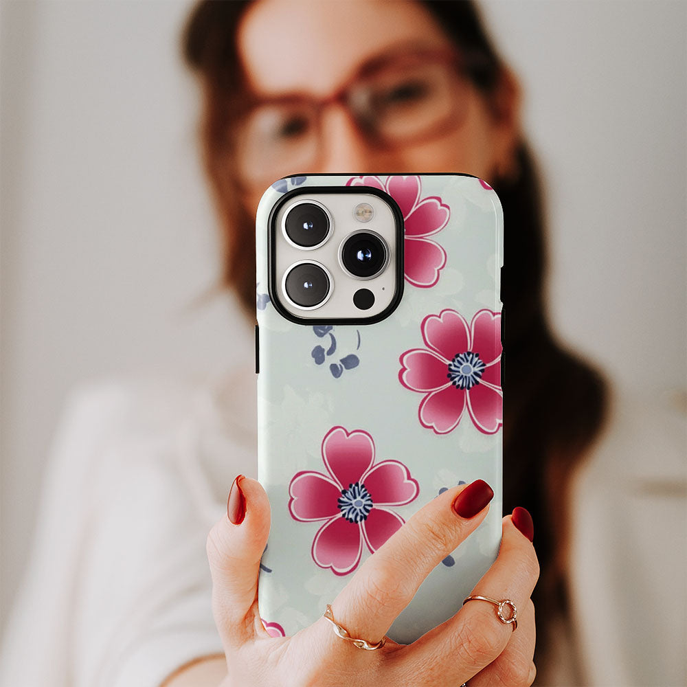 Double-Layer Semi-Handprinted Tough Matte Flowers iPhone Case