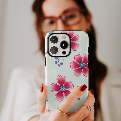 雙層半手印花堅韌霧面花朵 iPhone 手機殼