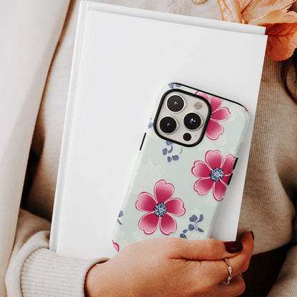 Double-Layer Semi-Handprinted Tough Matte Flowers iPhone Case