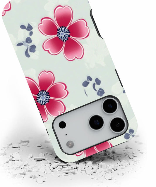 Double-Layer Semi-Handprinted Tough Matte Flowers iPhone Case