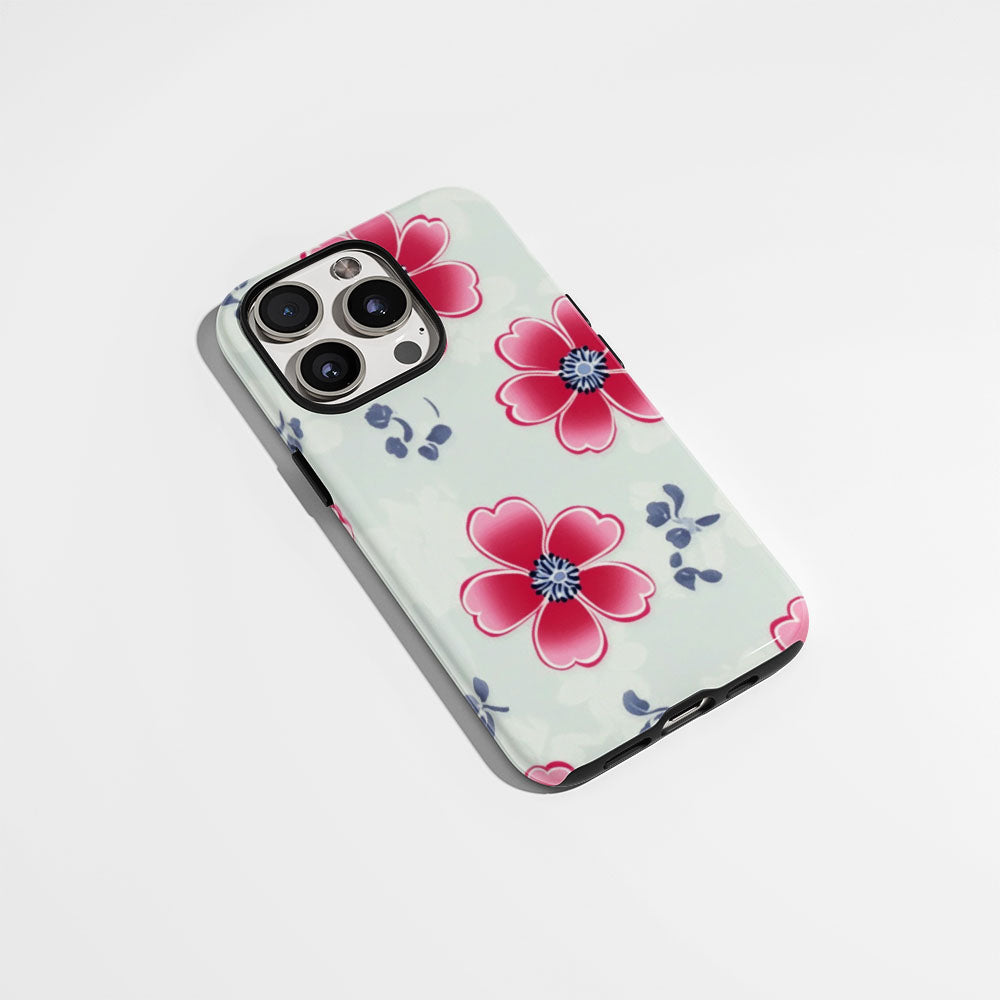 Double-Layer Semi-Handprinted Tough Matte Flowers iPhone Case