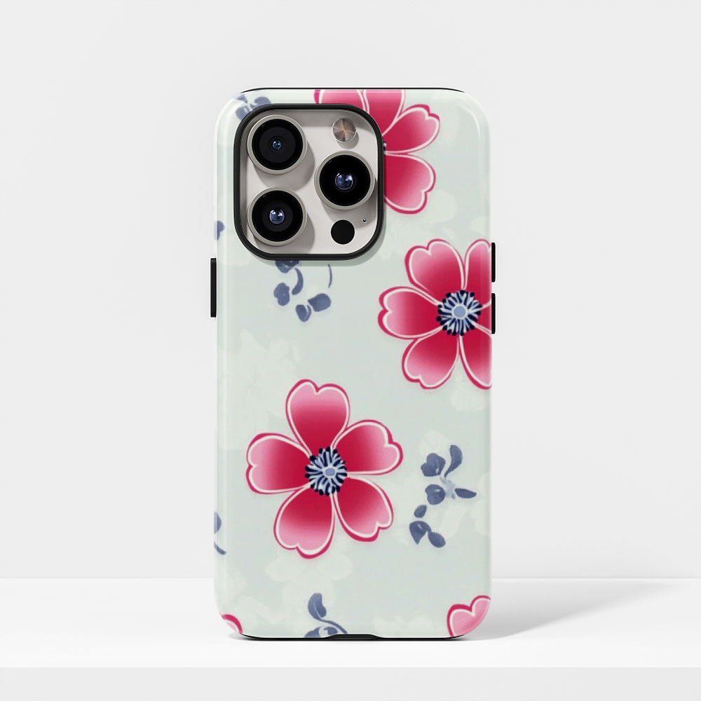 雙層半手印花堅韌霧面花朵 iPhone 手機殼