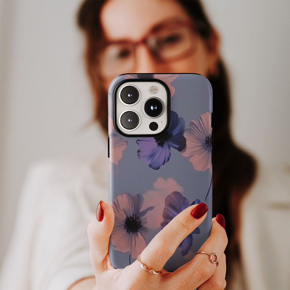 Double-Layer Semi-Handprinted Tough Matte Flowers iPhone Case