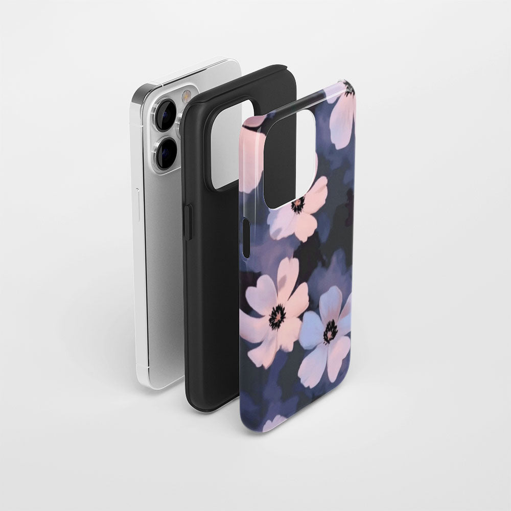 Double-Layer Semi-Handprinted Tough Matte Flowers iPhone Case