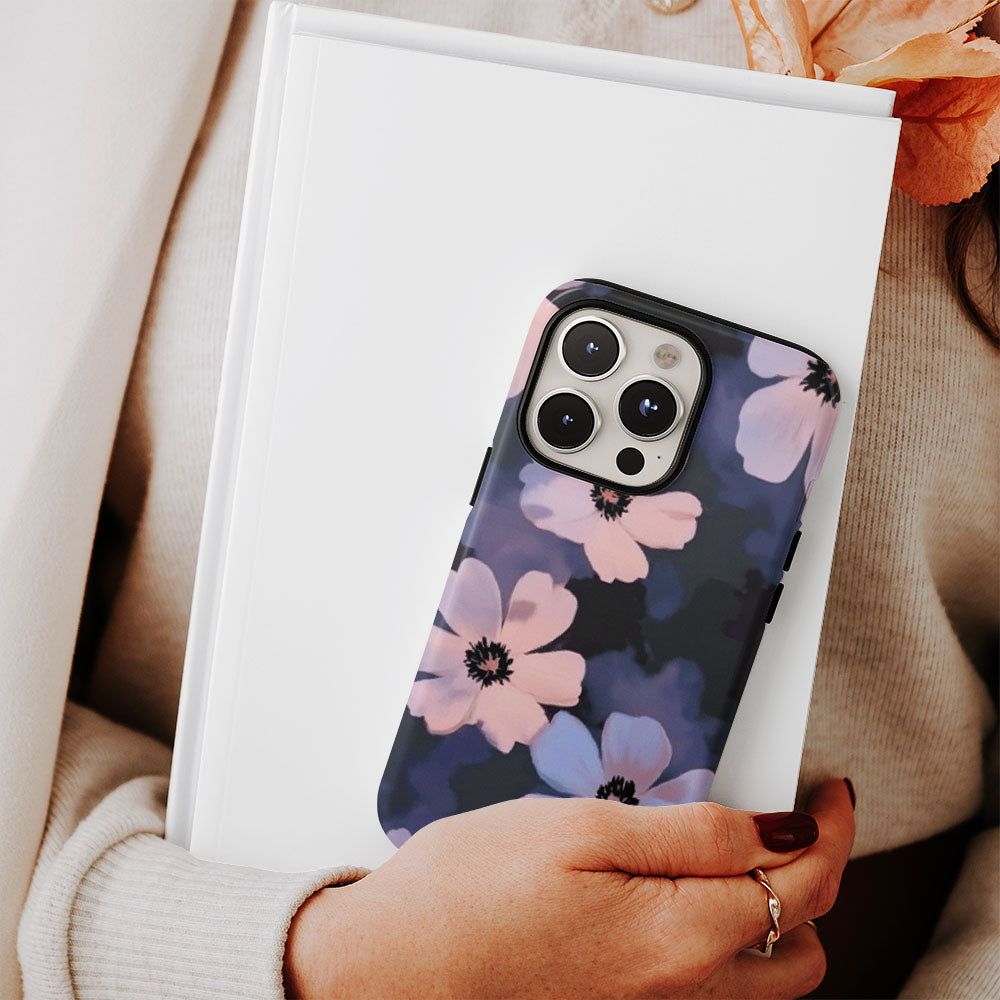 Double-Layer Semi-Handprinted Tough Matte Flowers iPhone Case