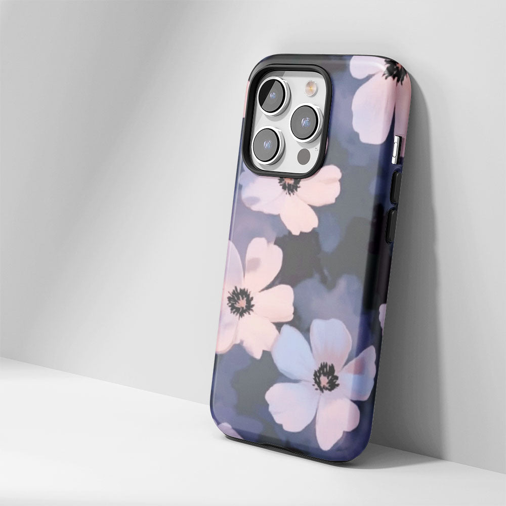 Double-Layer Semi-Handprinted Tough Matte Flowers iPhone Case