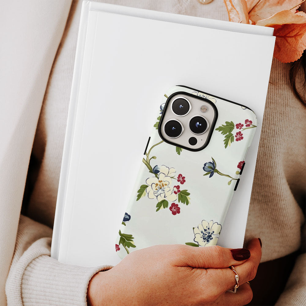 Double-Layer Semi-Handprinted Tough Matte Flowers iPhone Case