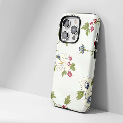 Double-Layer Semi-Handprinted Tough Matte Flowers iPhone Case