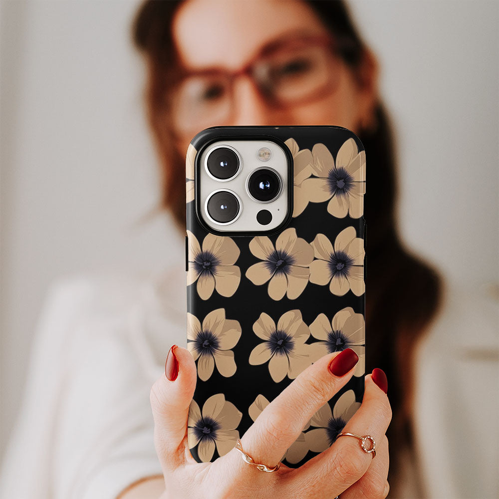 Double-Layer Semi-Handprinted Tough Matte Flowers iPhone Case