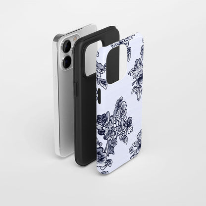 Double-Layer Semi-Handprinted Tough Matte Flowers iPhone Case