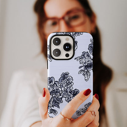 Double-Layer Semi-Handprinted Tough Matte Flowers iPhone Case