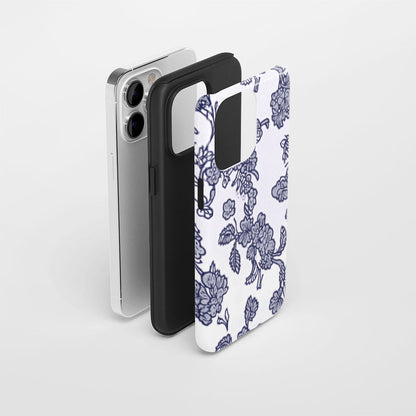 Double-Layer Semi-Handprinted Tough Matte Flowers iPhone Case