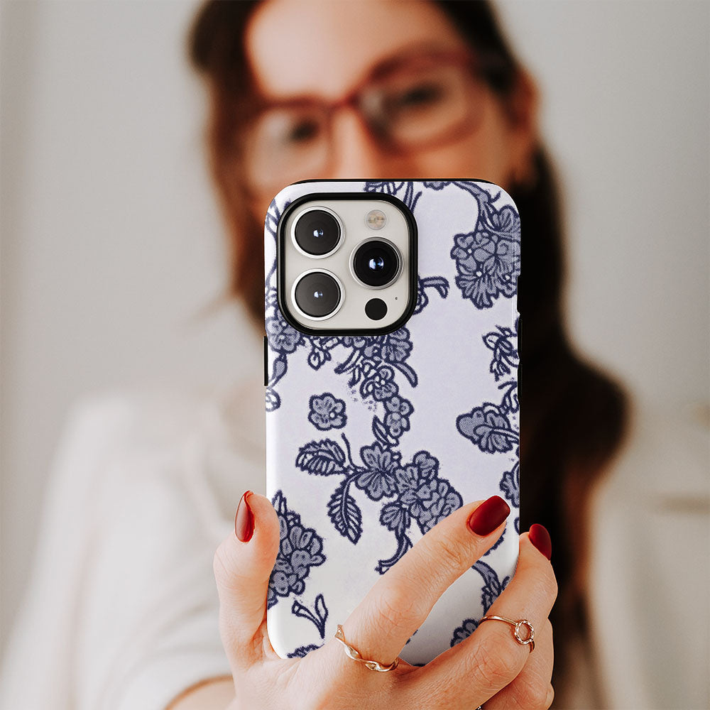 Double-Layer Semi-Handprinted Tough Matte Flowers iPhone Case