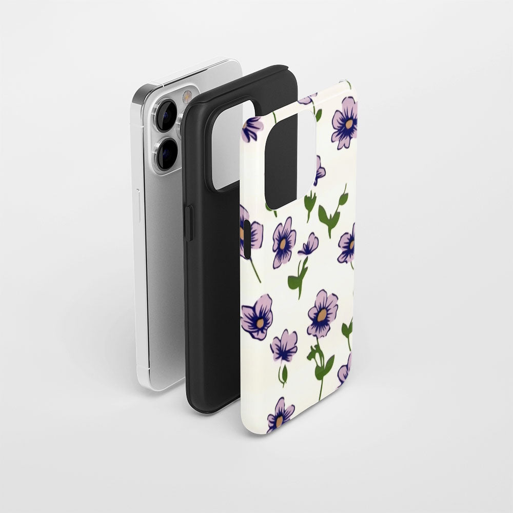 Double-Layer Semi-Handprinted Tough Matte Flowers iPhone Case