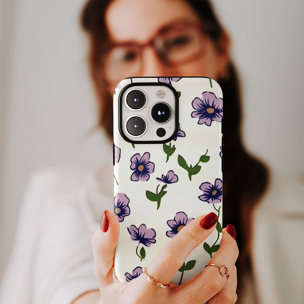 Double-Layer Semi-Handprinted Tough Matte Flowers iPhone Case