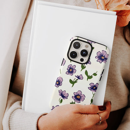 Double-Layer Semi-Handprinted Tough Matte Flowers iPhone Case