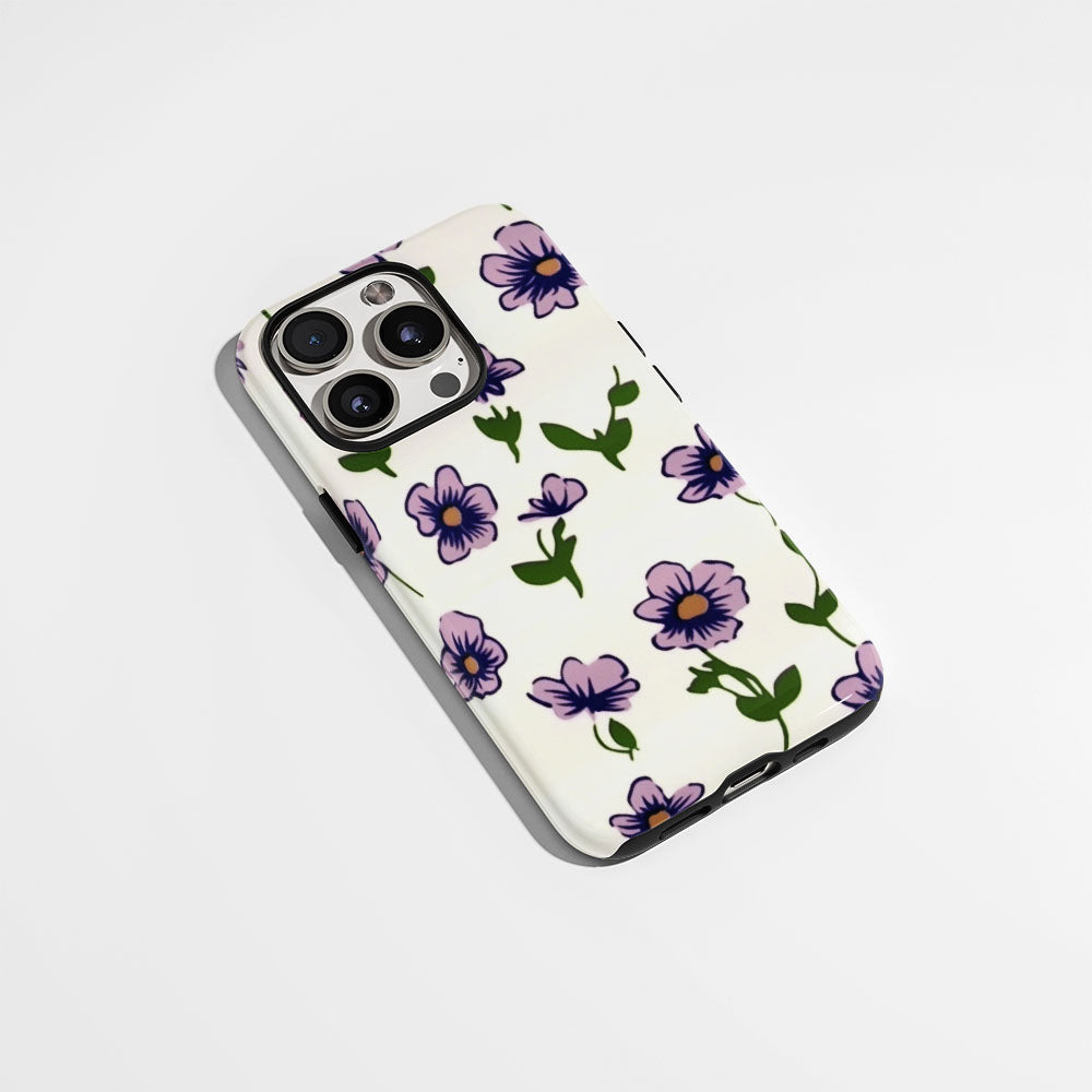 Double-Layer Semi-Handprinted Tough Matte Flowers iPhone Case