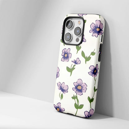 Double-Layer Semi-Handprinted Tough Matte Flowers iPhone Case