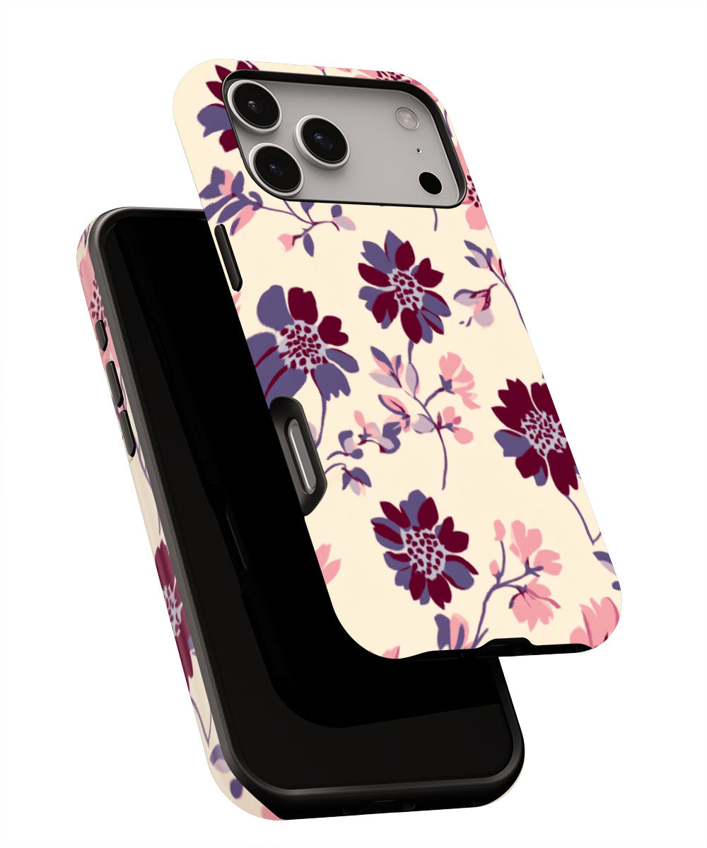 Double-Layer Semi-Handprinted Tough Matte Flowers iPhone Case