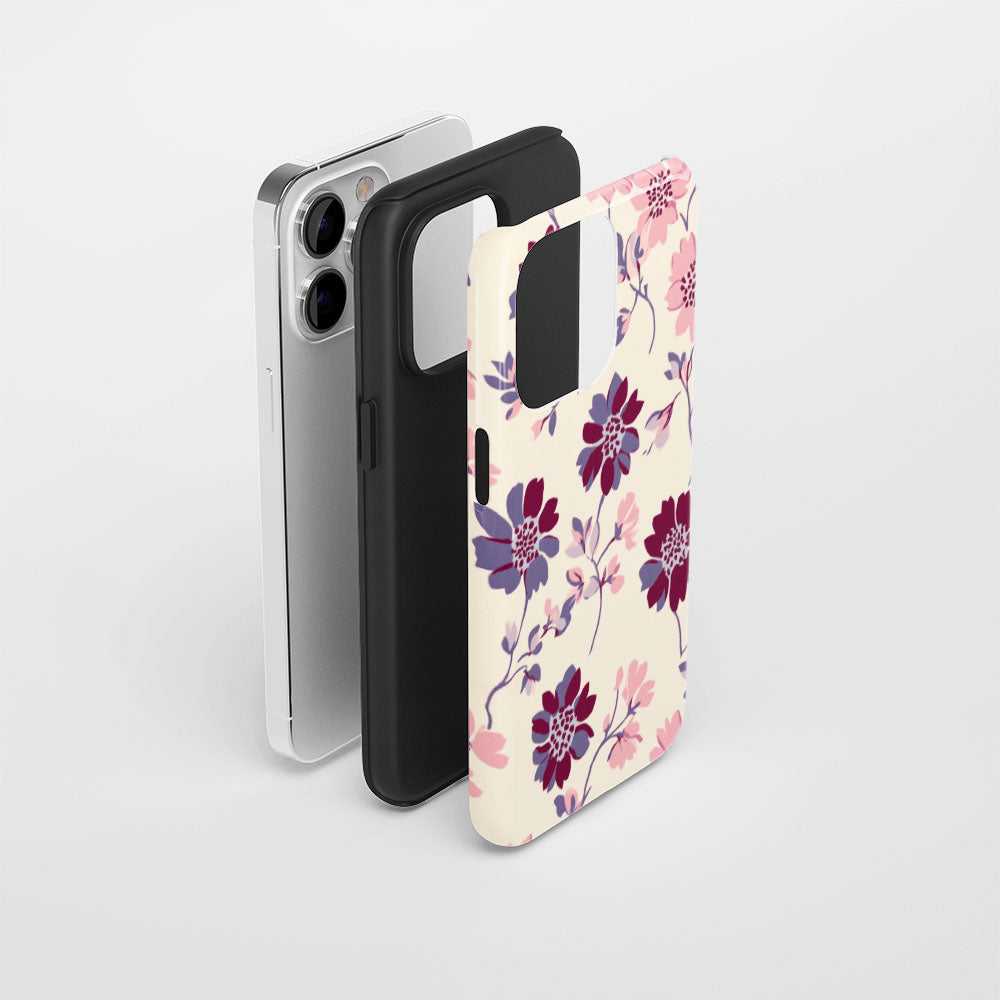 Double-Layer Semi-Handprinted Tough Matte Flowers iPhone Case