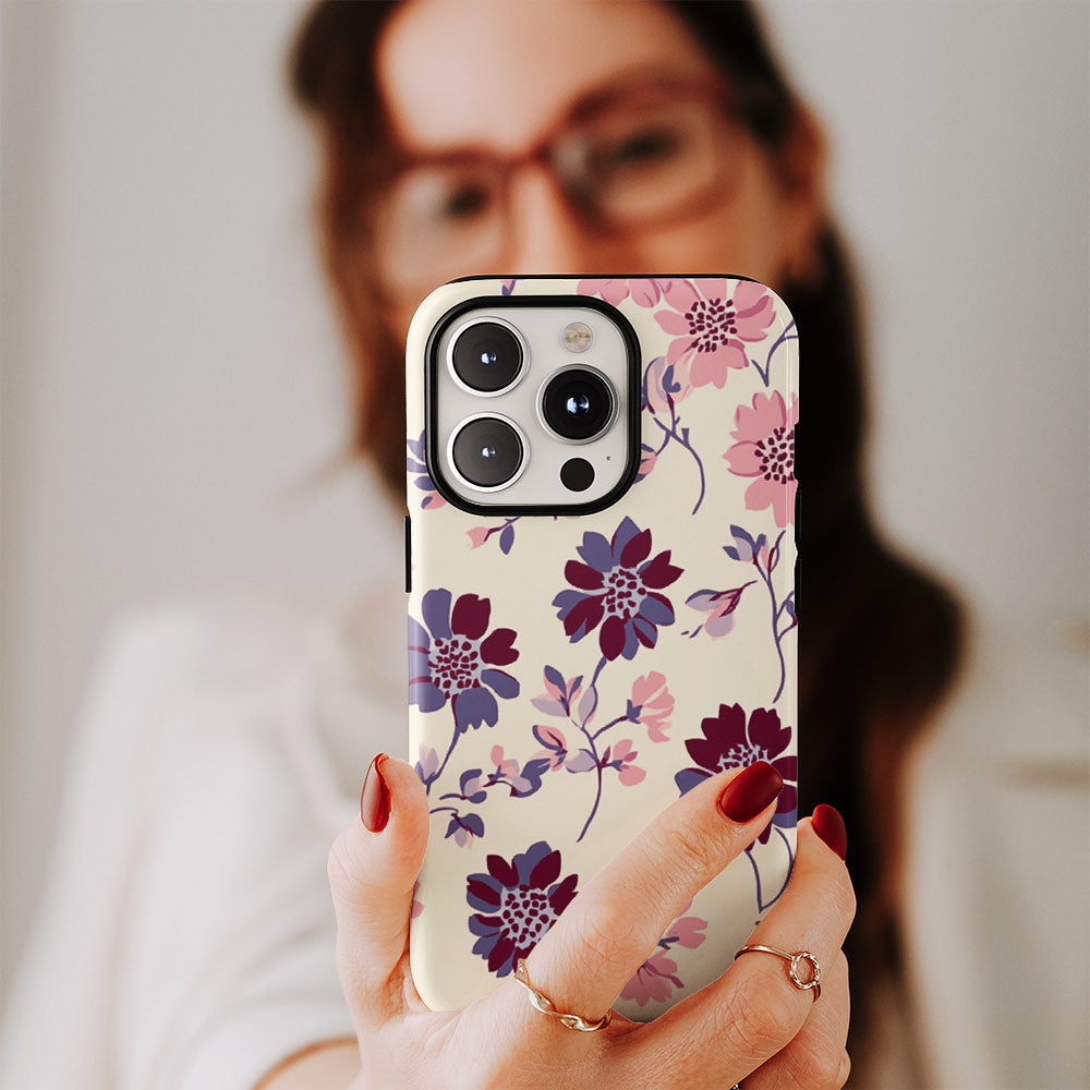 Double-Layer Semi-Handprinted Tough Matte Flowers iPhone Case