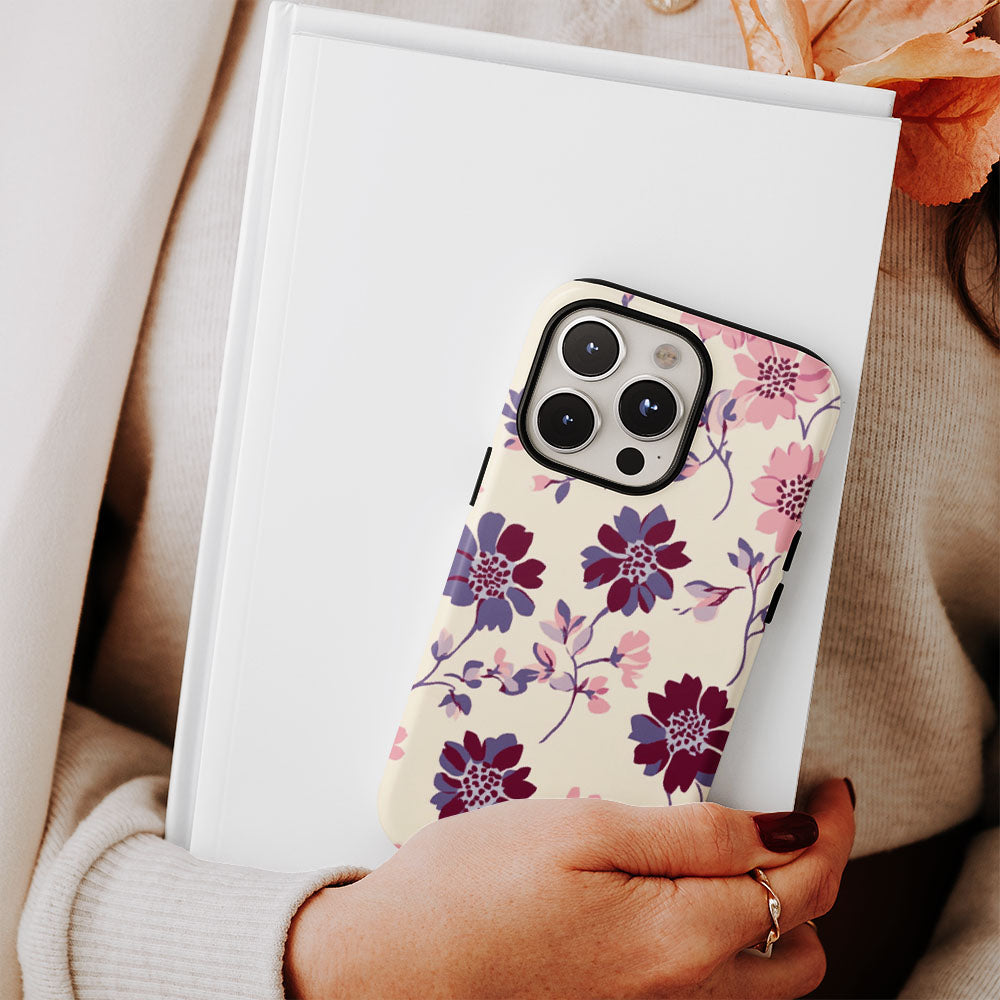 Double-Layer Semi-Handprinted Tough Matte Flowers iPhone Case