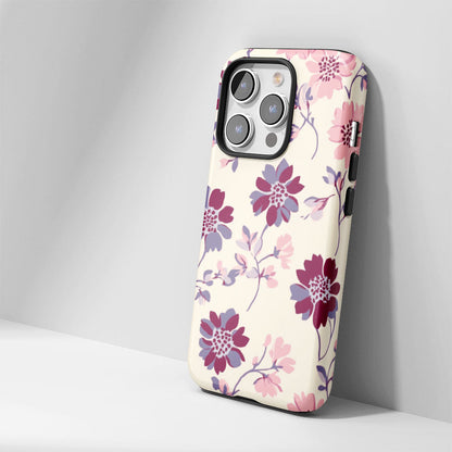 Double-Layer Semi-Handprinted Tough Matte Flowers iPhone Case