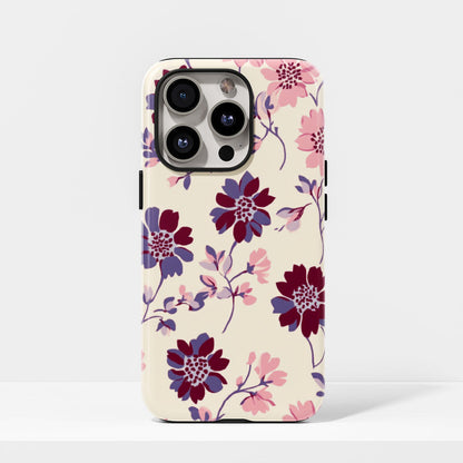 Double-Layer Semi-Handprinted Tough Matte Flowers iPhone Case