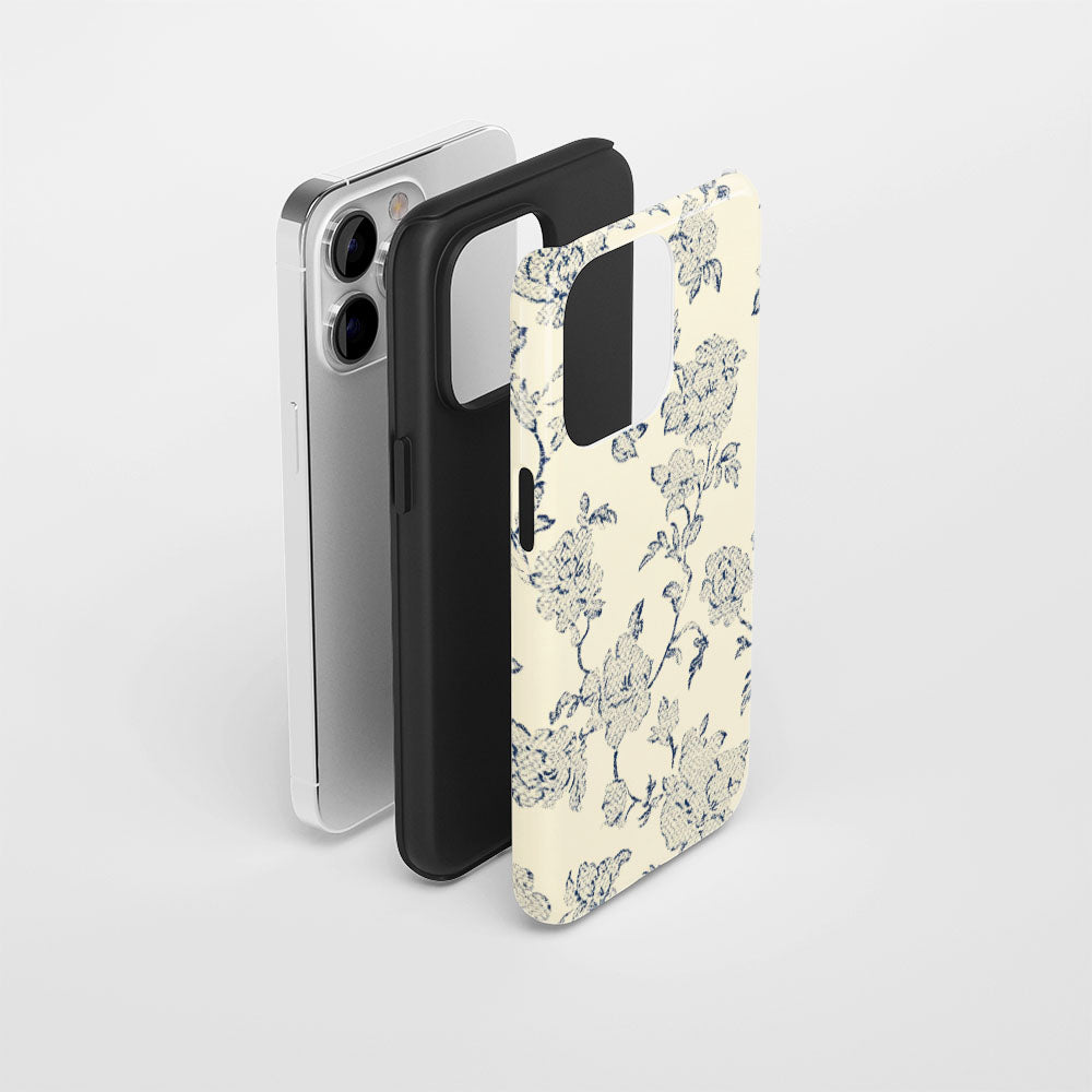 Double-Layer Semi-Handprinted Tough Matte Flowers iPhone Case