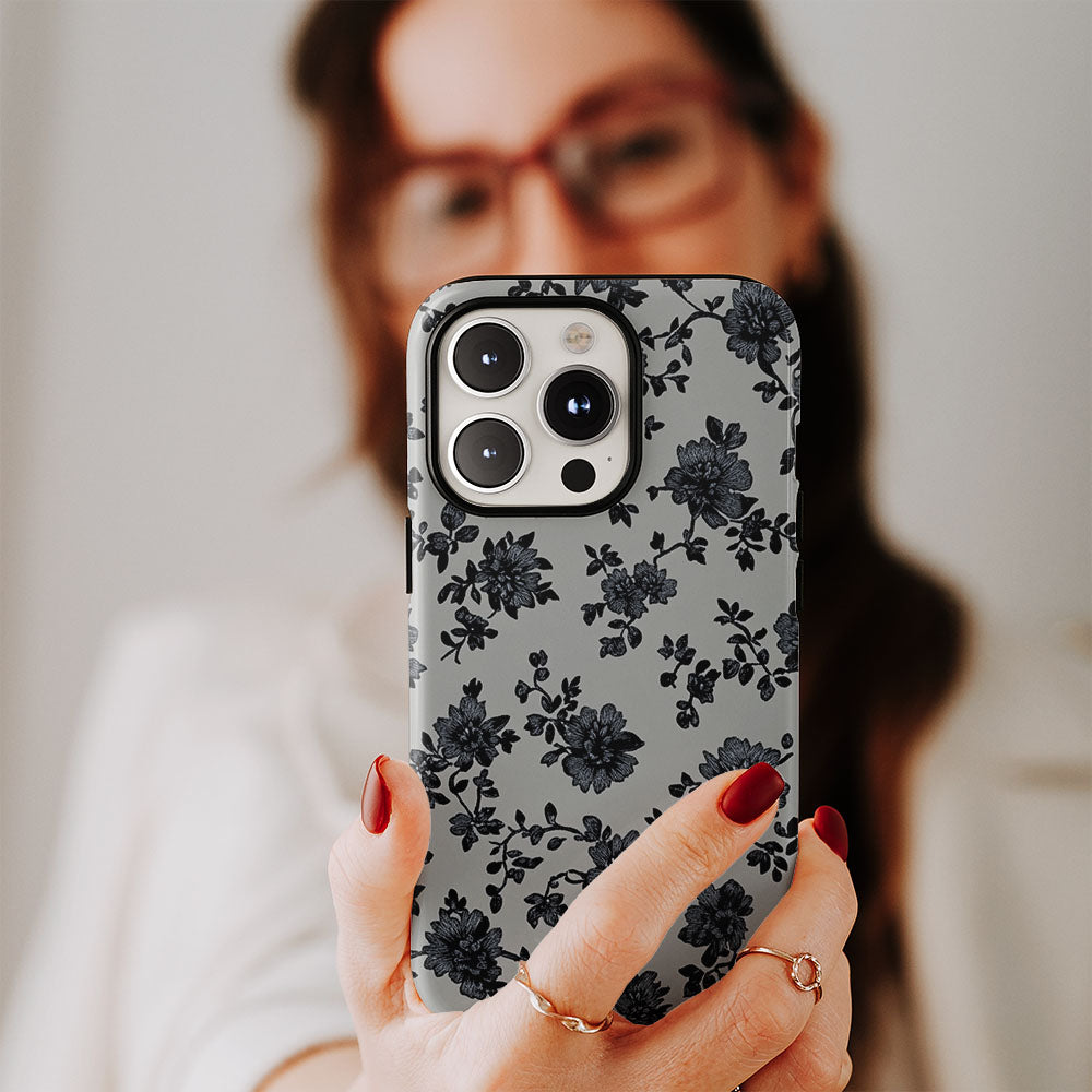 Double-Layer Semi-Handprinted Tough Matte Flowers iPhone Case