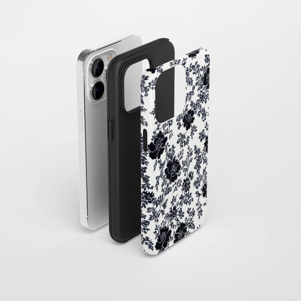 Double-Layer Semi-Handprinted Tough Matte Flowers iPhone Case