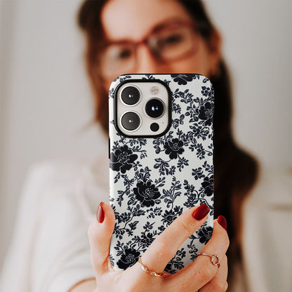 Double-Layer Semi-Handprinted Tough Matte Flowers iPhone Case