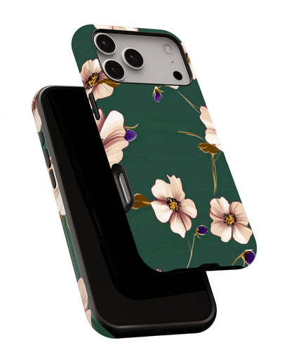 Double-Layer Semi-Handprinted Tough Matte Flowers iPhone Case