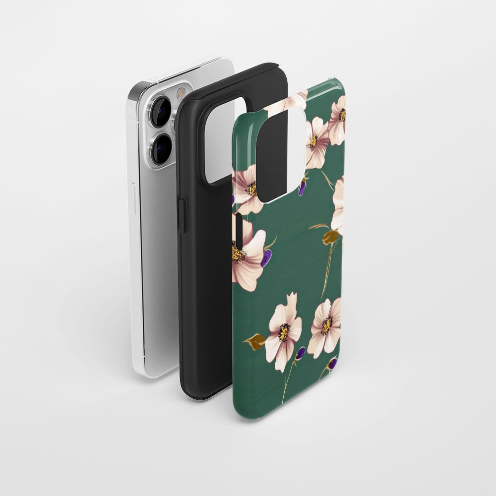 Double-Layer Semi-Handprinted Tough Matte Flowers iPhone Case