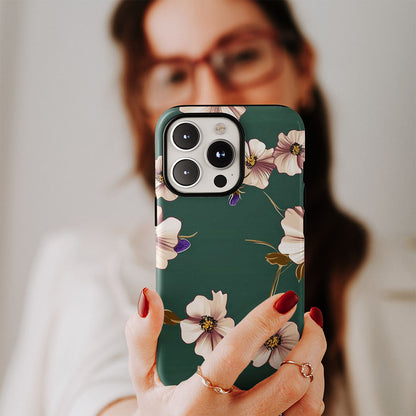 Double-Layer Semi-Handprinted Tough Matte Flowers iPhone Case