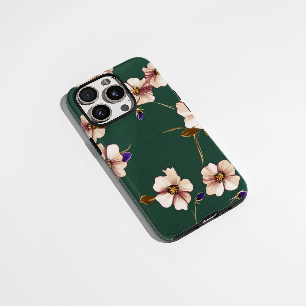 Double-Layer Semi-Handprinted Tough Matte Flowers iPhone Case