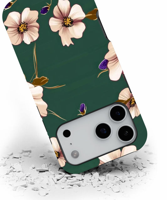 Double-Layer Semi-Handprinted Tough Matte Flowers iPhone Case