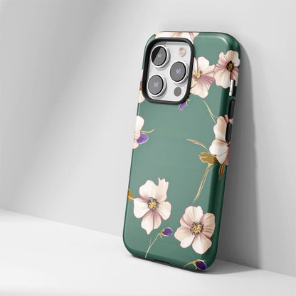 Double-Layer Semi-Handprinted Tough Matte Flowers iPhone Case