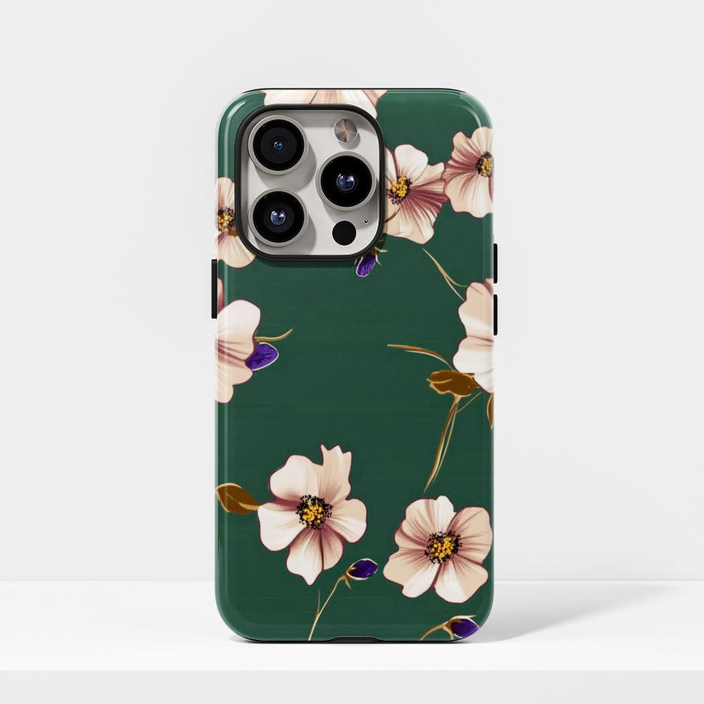 Double-Layer Semi-Handprinted Tough Matte Flowers iPhone Case