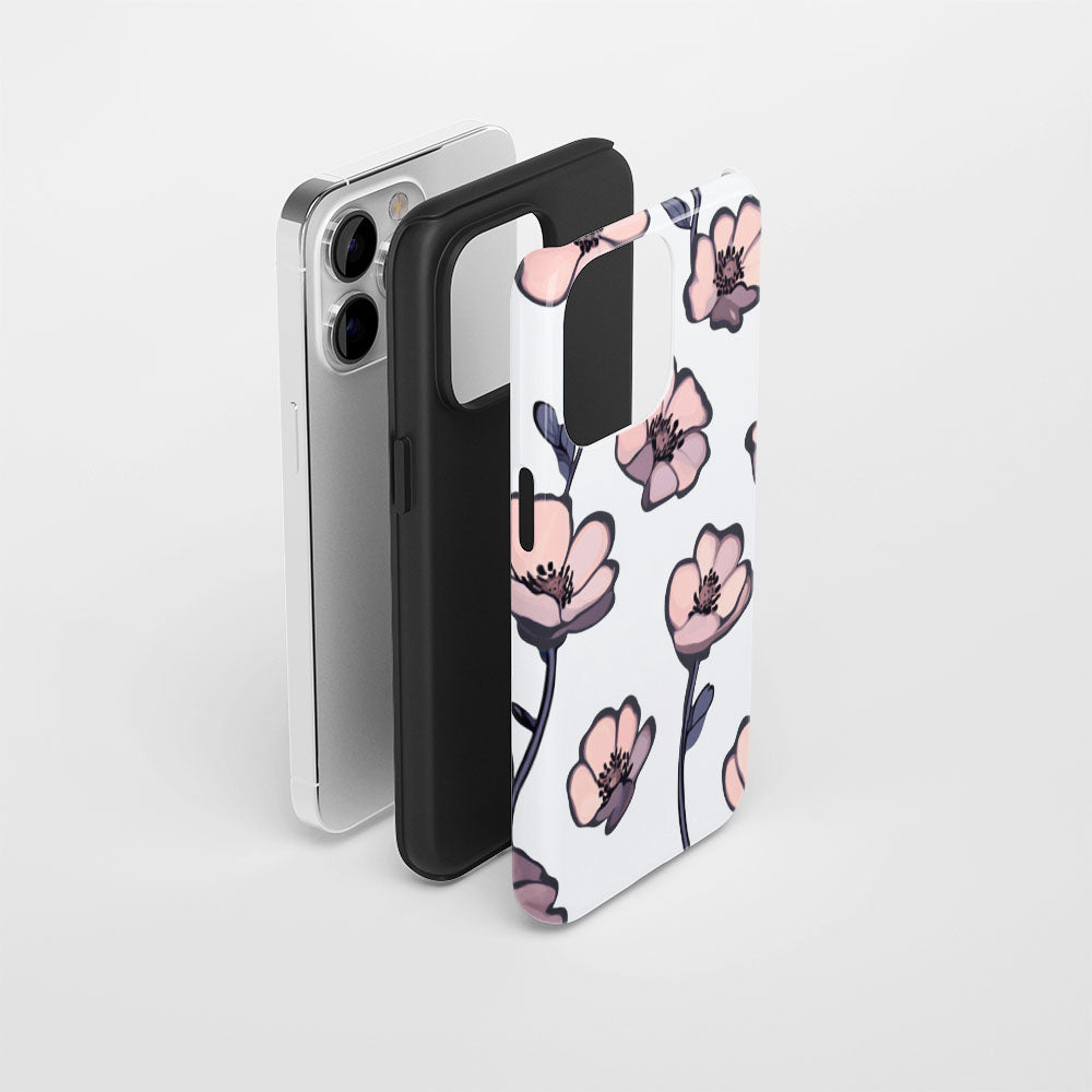 Double-Layer Semi-Handprinted Tough Matte Flowers iPhone Case