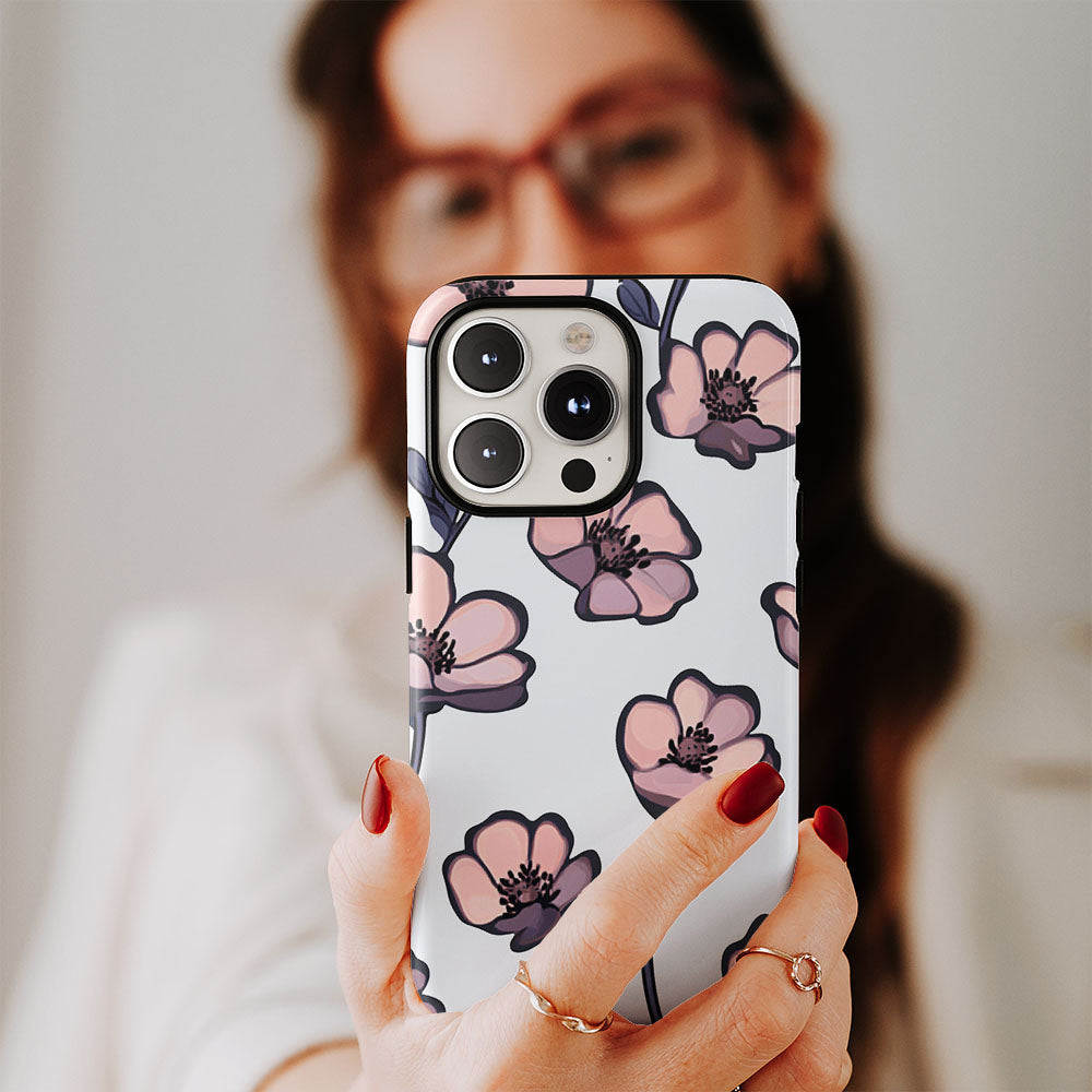 Double-Layer Semi-Handprinted Tough Matte Flowers iPhone Case