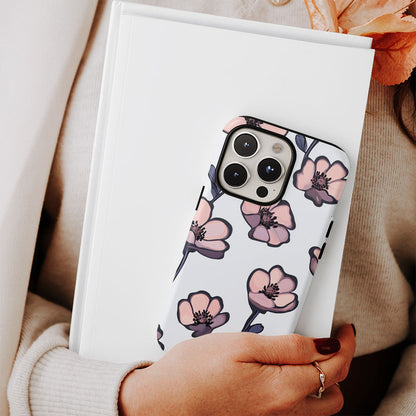 Double-Layer Semi-Handprinted Tough Matte Flowers iPhone Case