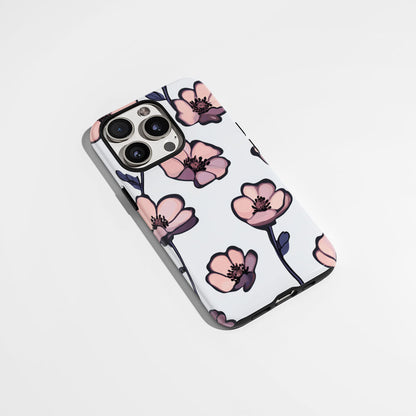 Double-Layer Semi-Handprinted Tough Matte Flowers iPhone Case