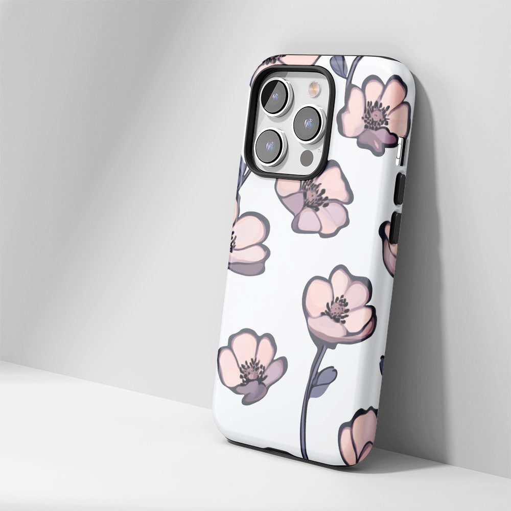 Double-Layer Semi-Handprinted Tough Matte Flowers iPhone Case