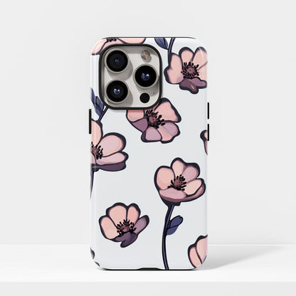 Double-Layer Semi-Handprinted Tough Matte Flowers iPhone Case